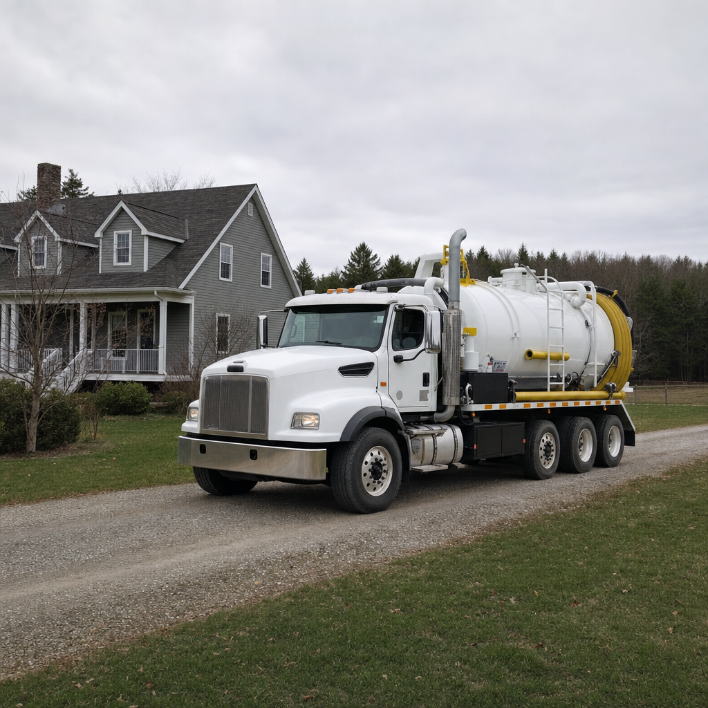 Septic vacuum truck arriving at a Vancouver home for same-day emergency service
